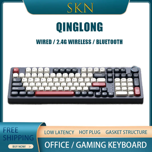 SKN Qinglong Mechanical Keyboard Three-Mode Connection Gasket Structure Hot Plug Low Latency Gaming Keyboard Work Effortlessly
