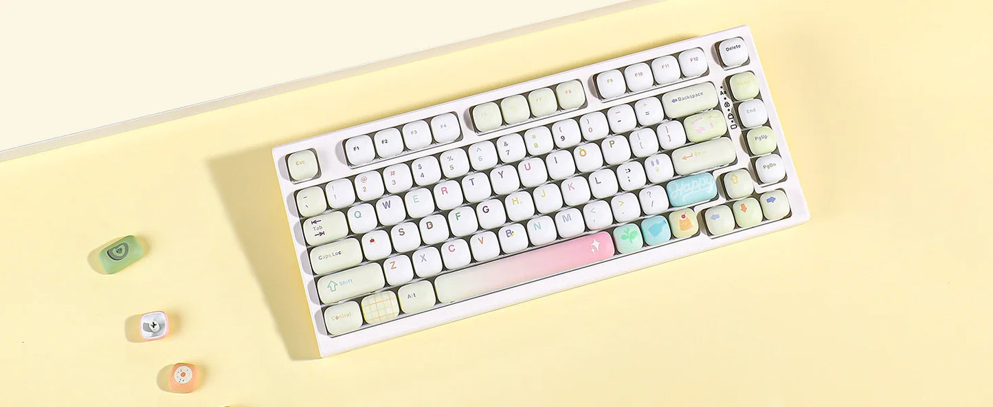 YUNZII Yellow Doodle MOG Dye Sub PBT Keycaps, 138 Keys Custom Cute MOG Profile Keycap Set for Mechanical Gaming Keyboards