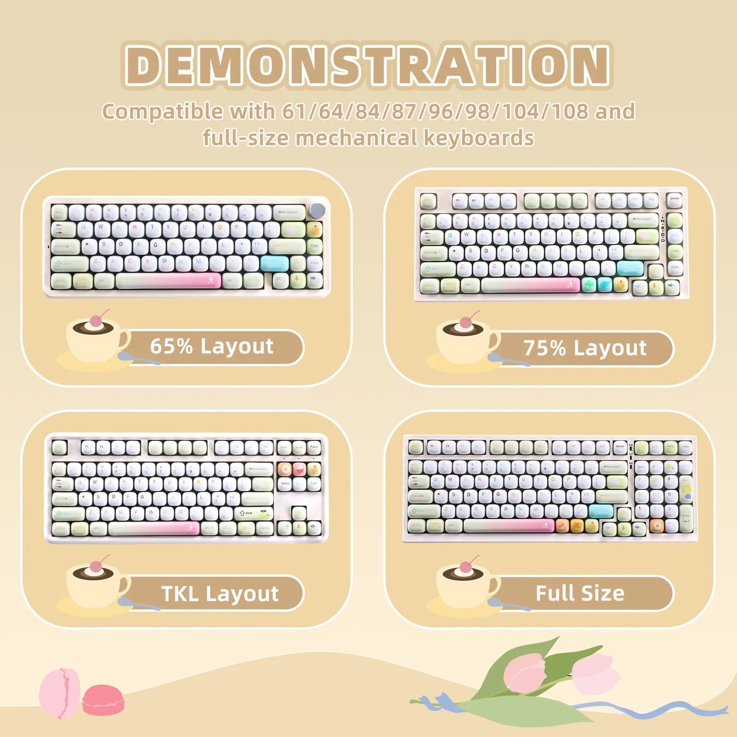 YUNZII Yellow Doodle MOG Dye Sub PBT Keycaps, 138 Keys Custom Cute MOG Profile Keycap Set for Mechanical Gaming Keyboards