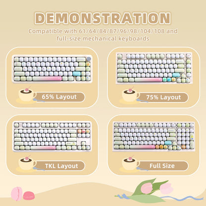 YUNZII Yellow Doodle MOG Dye Sub PBT Keycaps, 138 Keys Custom Cute MOG Profile Keycap Set for Mechanical Gaming Keyboards