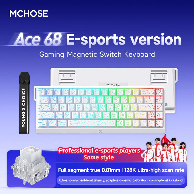 MCHOSE ACE68 Magnetic Keyboard Wired Mechanical ACE60 Pro for Gaming 0.01mm RapidTrigg 8000Hz SOCD/Rs 0.125ms 128K Sampling Rate