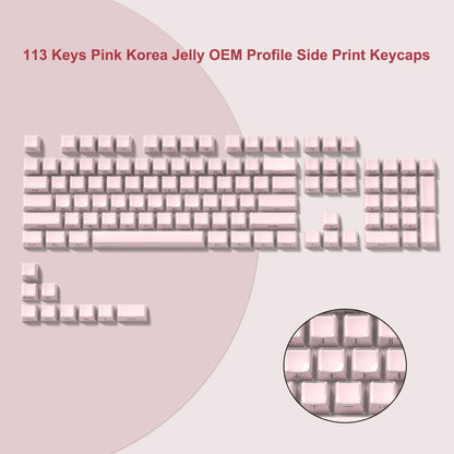 113 Key Jelly Round Side Keycaps Ice Crystal Translucent Pink OEM Profile Key cap for Cherry MX 61 68 104 Mechanical Keyboard