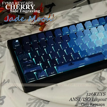 Fynmi Jade Moon ISO/ANSI Cherry 側刻 126 鍵 PBT 雙色注塑鍵帽，適用於機械式鍵盤