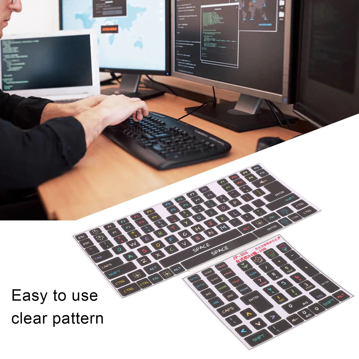 2 Pcs Keyboard Stickers PVC Decorative General Desktop Computer Keycaps Stickers for 84 to 108 Keys Keyboard