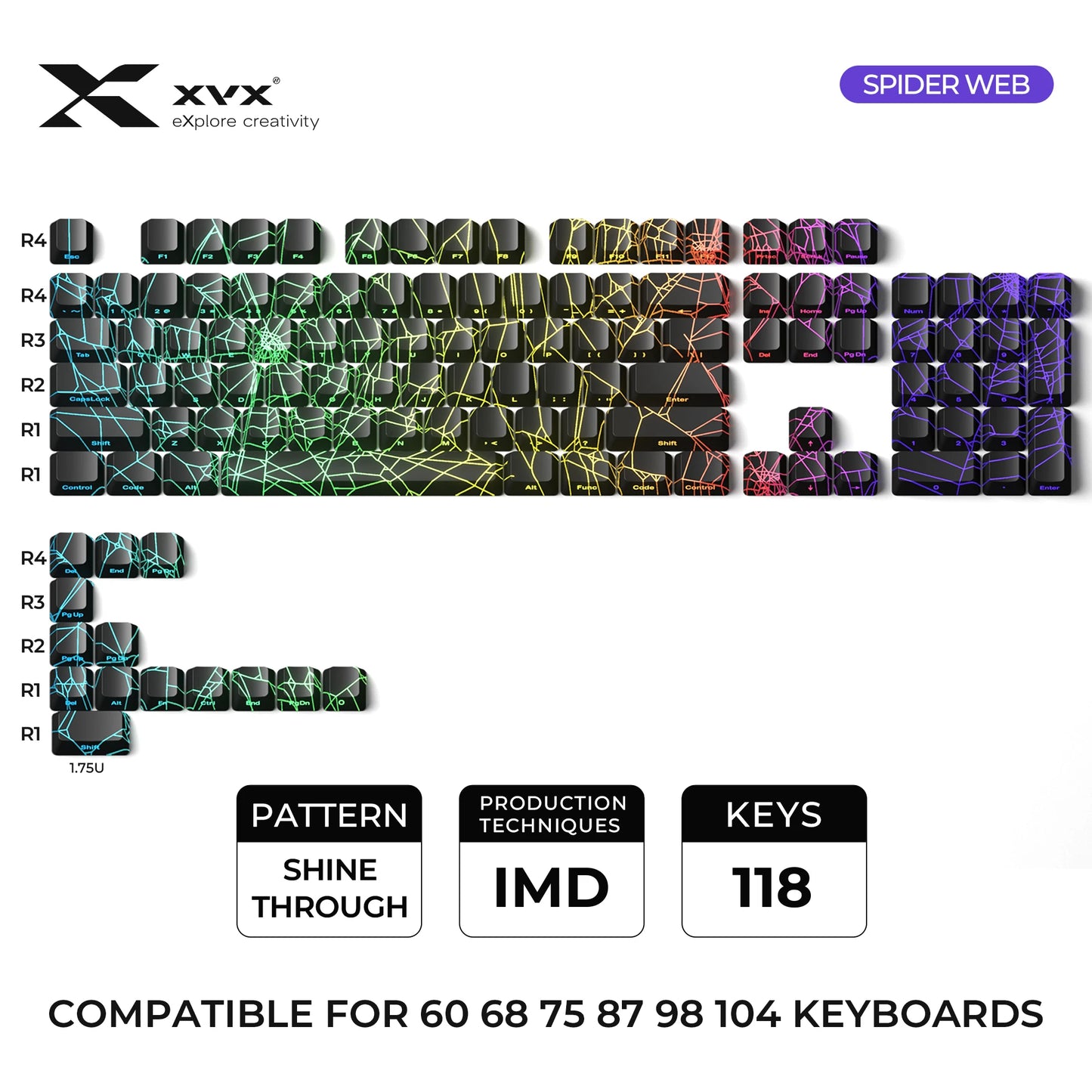 XVX 地形新版圖案透光 OEM 輪廓 IMD 技術鍵帽套裝 118 鍵
