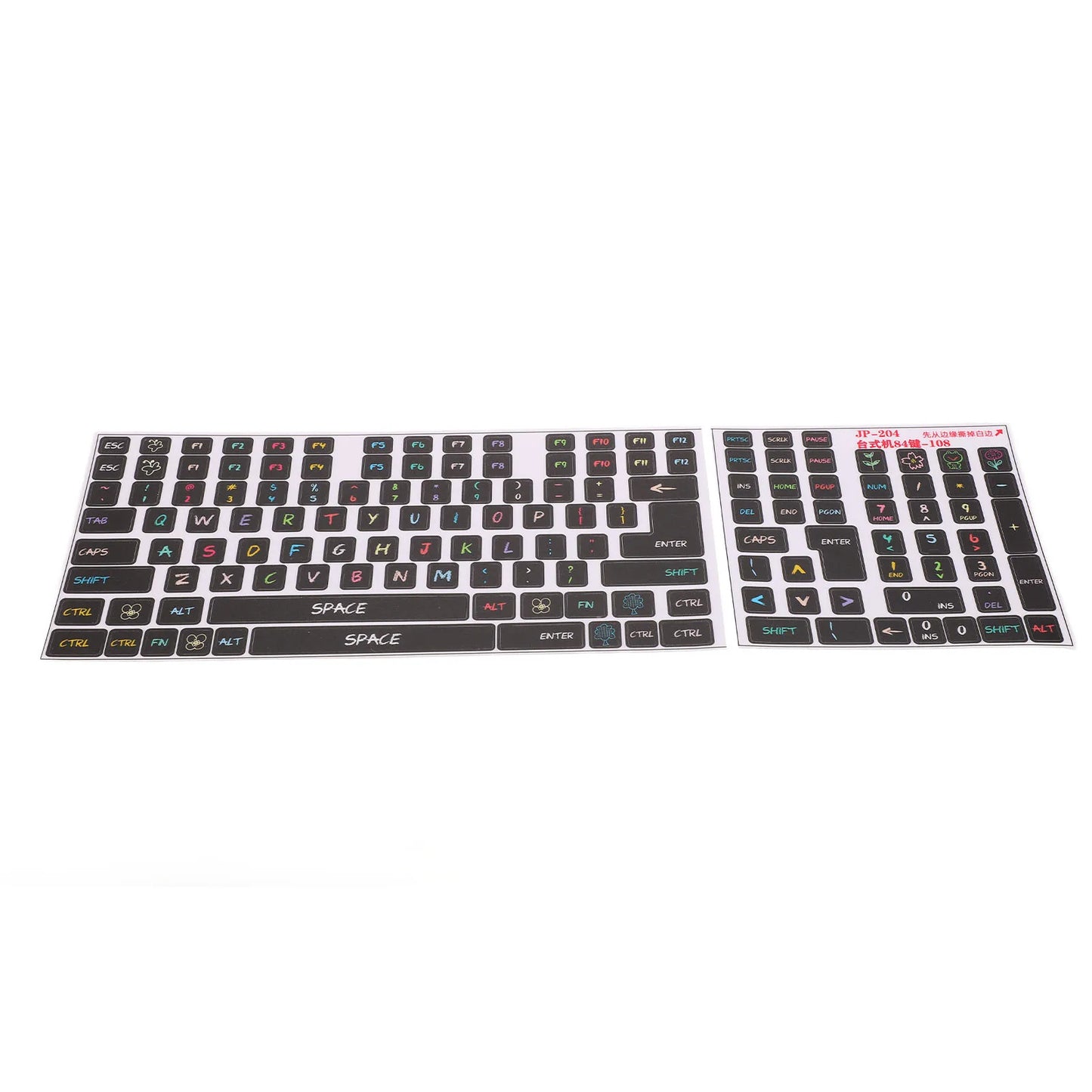2 Pcs Keyboard Stickers PVC Decorative General Desktop Computer Keycaps Stickers for 84 to 108 Keys Keyboard