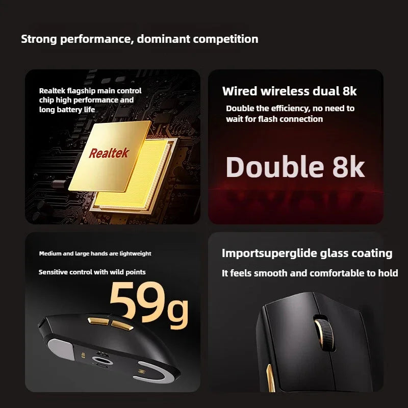 MCHOSE K7 Ultra Wireless Mouse Lightweight Gaming E-sports Mouse Wired /2.4G/ Bluetooth 3 Modes PAW3950 Dual Drive PC Accessorie