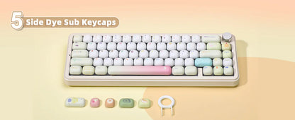 YUNZII Yellow Doodle MOG Dye Sub PBT Keycaps, 138 Keys Custom Cute MOG Profile Keycap Set for Mechanical Gaming Keyboards