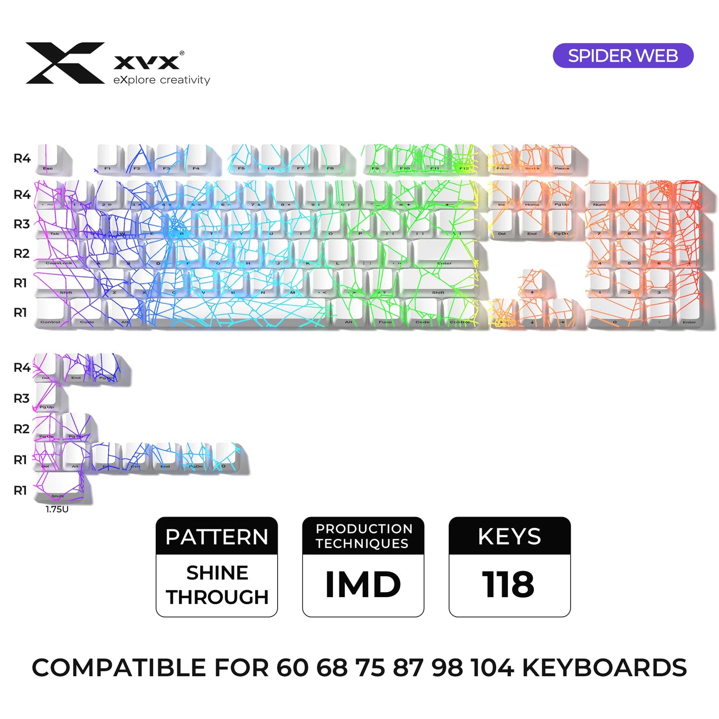 XVX 地形新版圖案透光 OEM 輪廓 IMD 技術鍵帽套裝 118 鍵