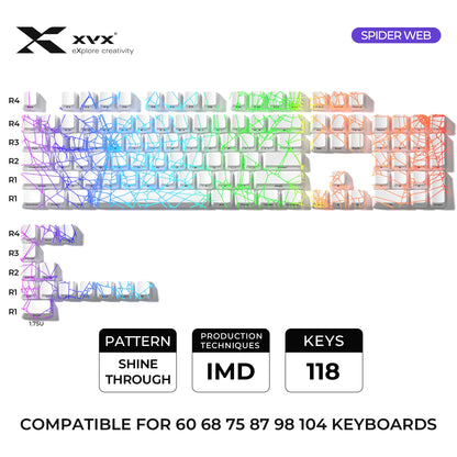 XVX 地形新版圖案透光 OEM 輪廓 IMD 技術鍵帽套裝 118 鍵