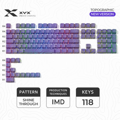 XVX 地形新版圖案透光 OEM 輪廓 IMD 技術鍵帽套裝 118 鍵