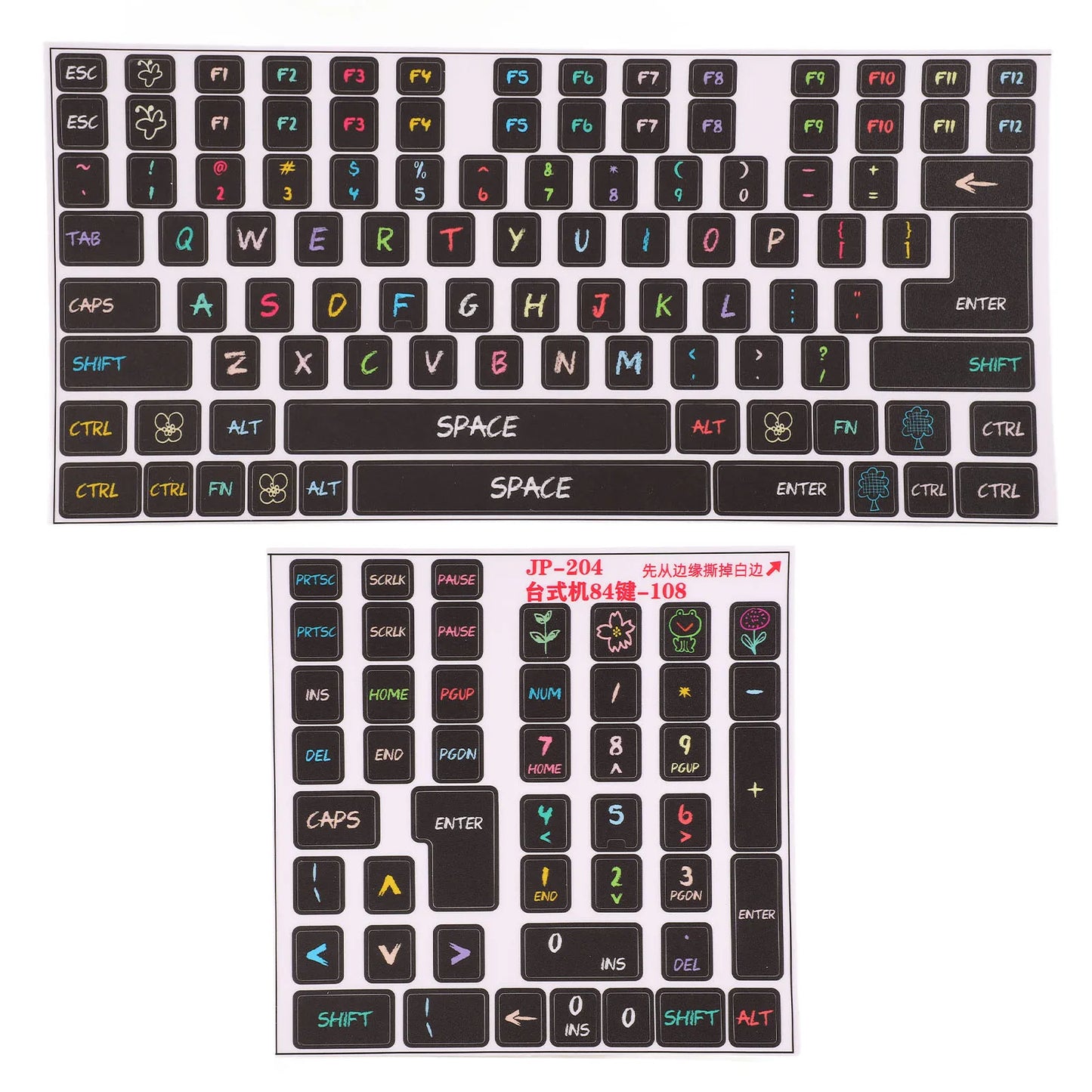 2 Pcs Keyboard Stickers PVC Decorative General Desktop Computer Keycaps Stickers for 84 to 108 Keys Keyboard