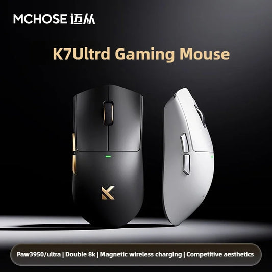 MCHOSE K7 Ultra Wireless Mouse Lightweight Gaming E-sports Mouse Wired /2.4G/ Bluetooth 3 Modes PAW3950 Dual Drive PC Accessorie