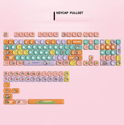 130+ Keys MOA Profile KT Cat PBT Keycaps Customs 5 Side Dye Sub Key caps  for Cherry Gateron MX Switches Mechanical Keyboards