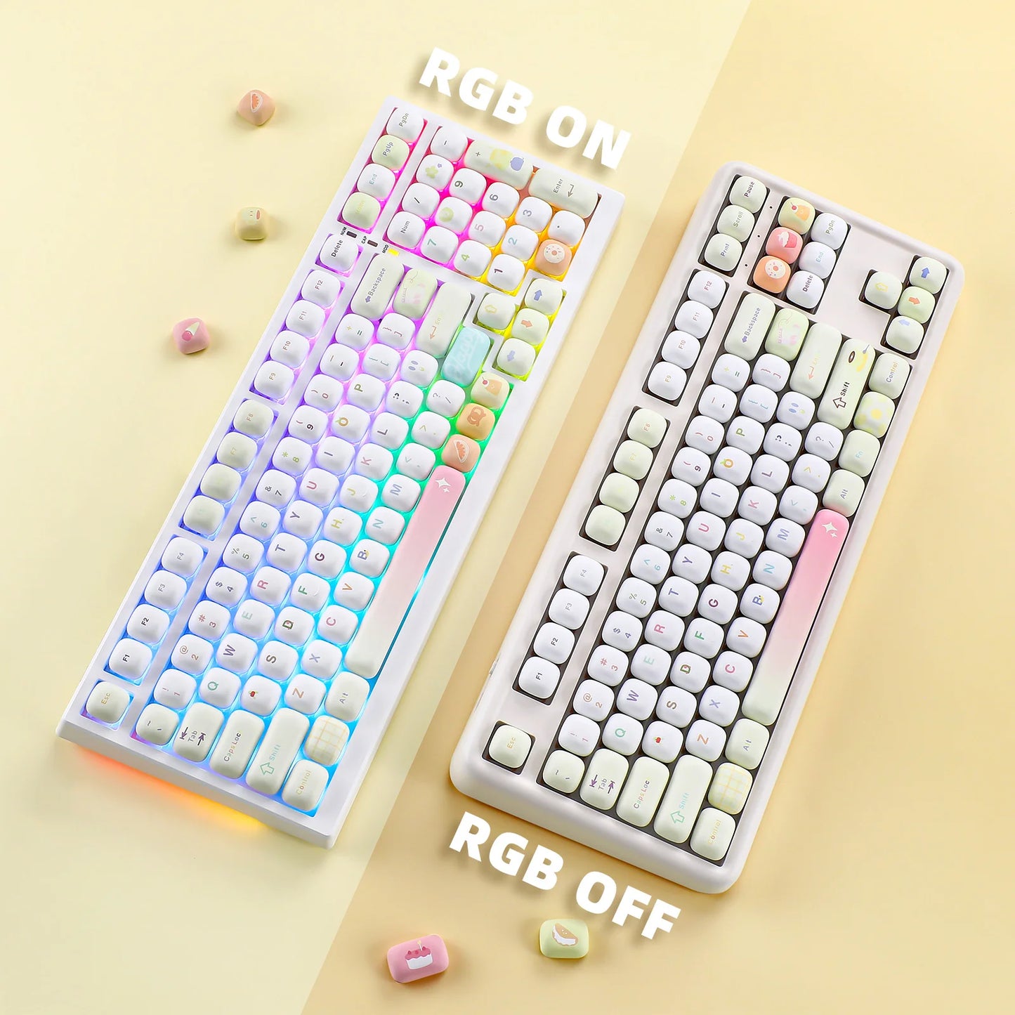 YUNZII Yellow Doodle MOG Dye Sub PBT Keycaps, 138 Keys Custom Cute MOG Profile Keycap Set for Mechanical Gaming Keyboards