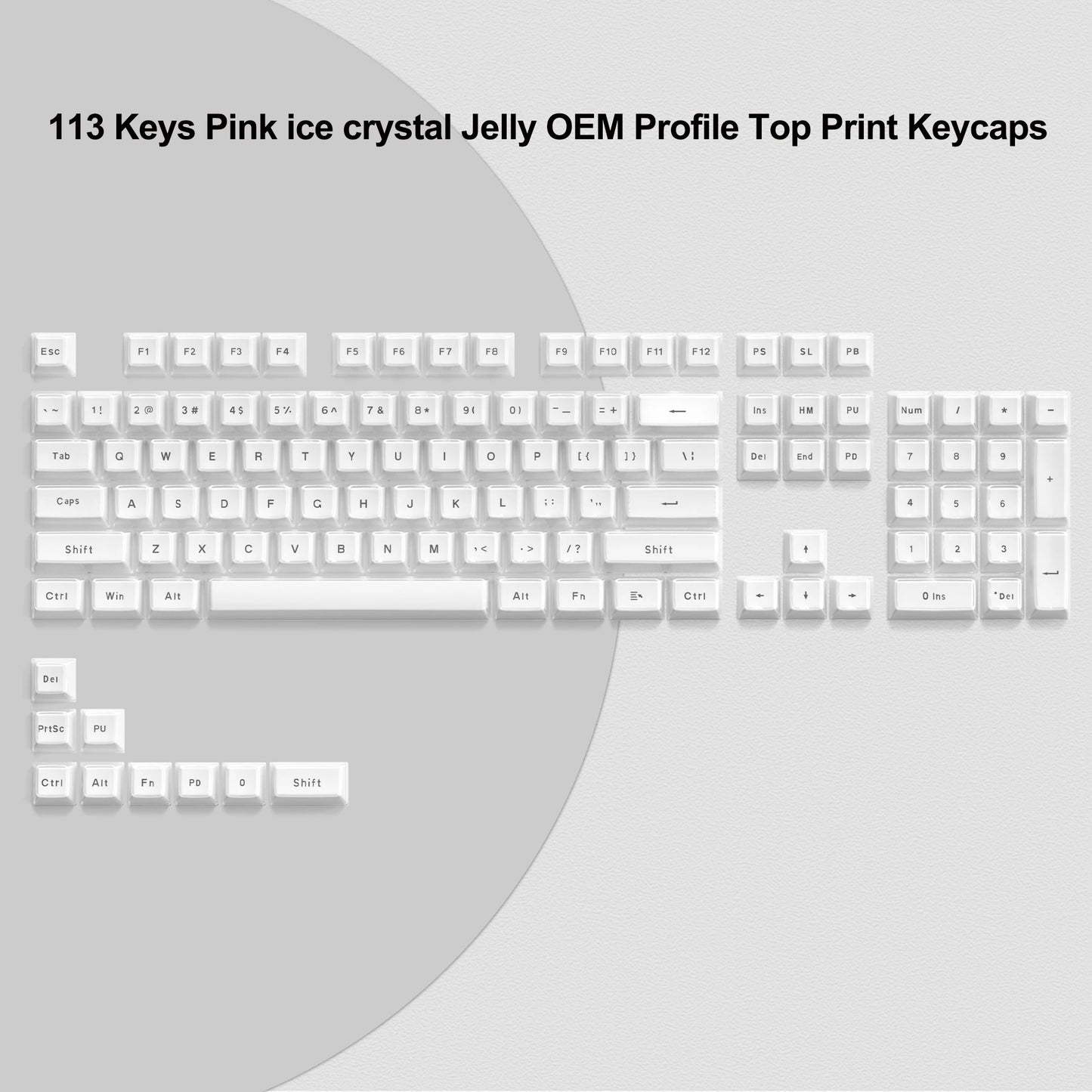 113 Key Jelly Round Side Keycaps Ice Crystal Translucent Pink OEM Profile Key cap for Cherry MX 61 68 104 Mechanical Keyboard