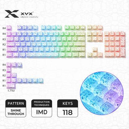 XVX 地形新版圖案透光 OEM 輪廓 IMD 技術鍵帽套裝 118 鍵