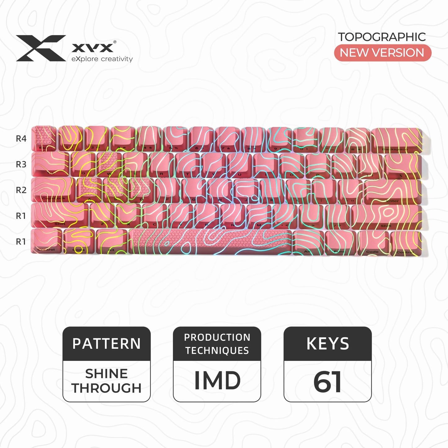 XVX 地形新版圖案透光 OEM 輪廓 IMD 技術鍵帽套裝 118 鍵