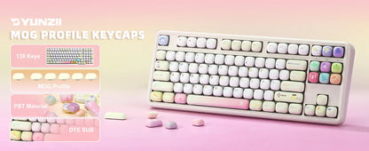 YUNZII Yellow Doodle MOG Dye Sub PBT Keycaps, 138 Keys Custom Cute MOG Profile Keycap Set for Mechanical Gaming Keyboards