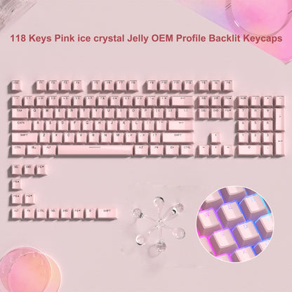 113 Key Jelly Round Side Keycaps Ice Crystal Translucent Pink OEM Profile Key cap for Cherry MX 61 68 104 Mechanical Keyboard
